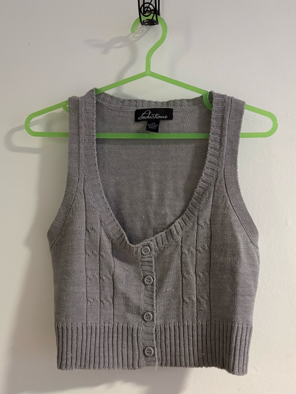 Gray Knit Button-Front Sweater Vest